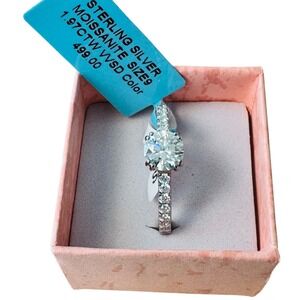 Authentic 925 Sterling Silver Moissanite Elegant Ring Size 9 VVSD CT NWT Sparkle